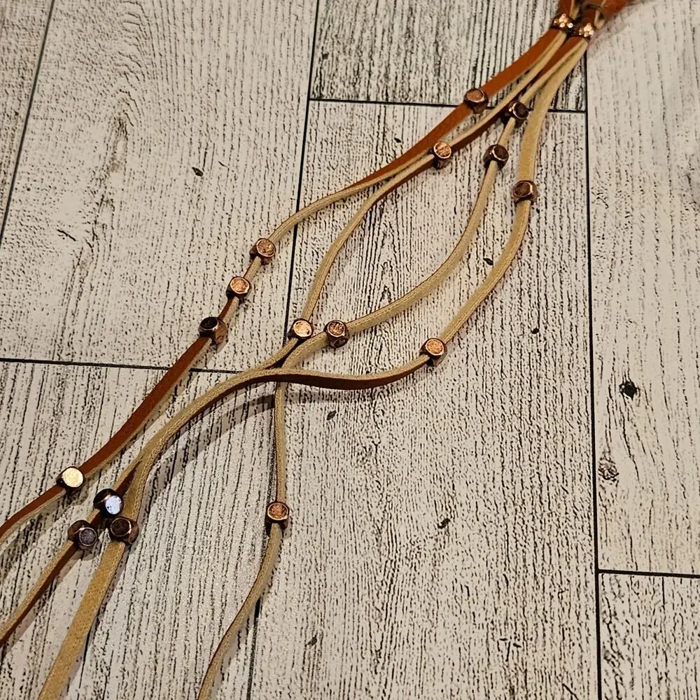 Ettika Leather Braided Necklace with Feather & Tassel Boho Southwestern Festival